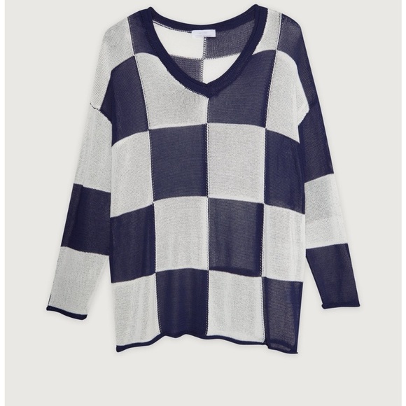 ISO Navy and White Checkered Oak+Fort Women's Sweater - Picture 1 of 1